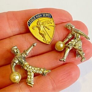 Vintage Brooch Pin Lot Bowling Figural Rhinestone Pearl